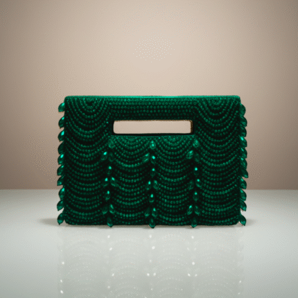 Kate Handcrafted Beaded Scallop Clutch- Green